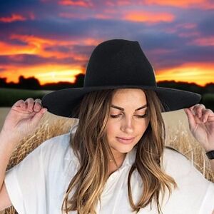 Gigi Pip Rancher Hat Womens 55 XS Black Australian Wool Fedora Wide Brim READ‎